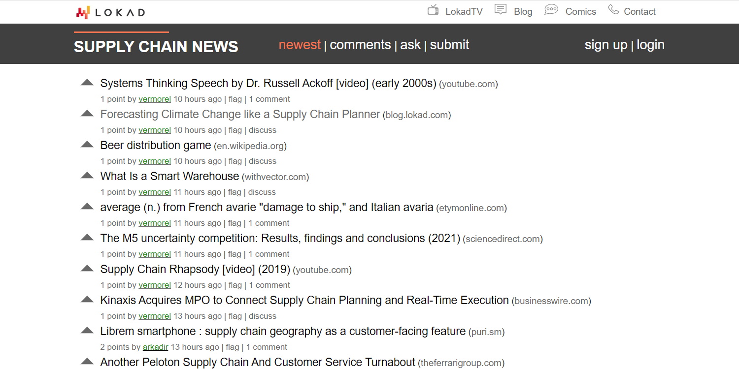 A screenshot of a pre-release version of news.lokad.com