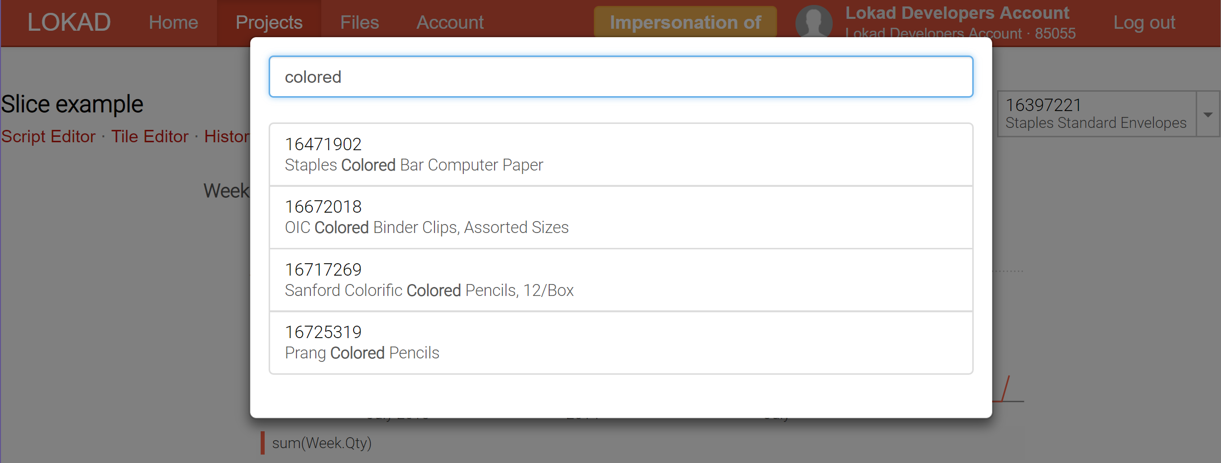 Casella di ricerca per le slice nella dashboard Envision