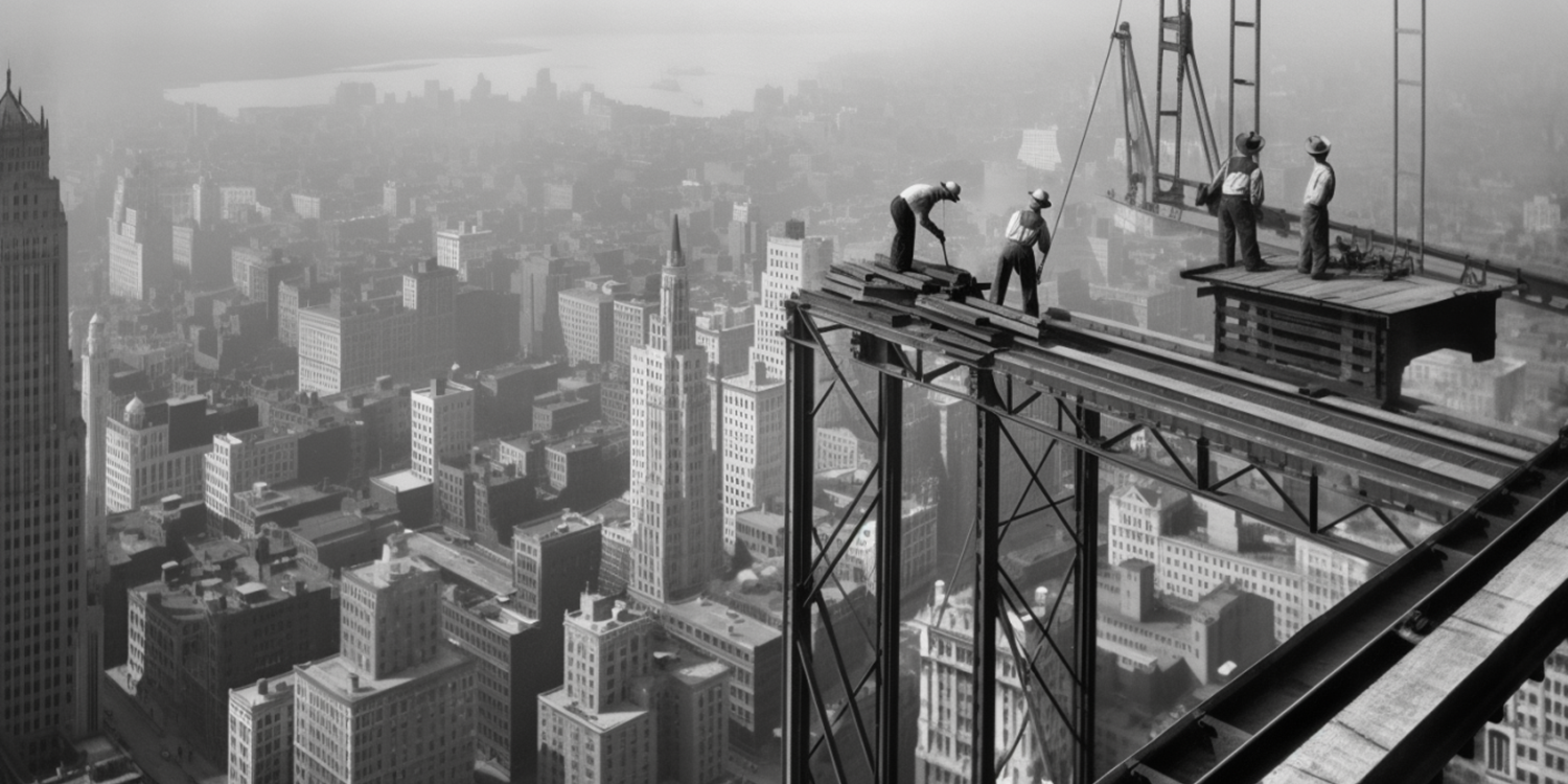Iron worker over cityscape