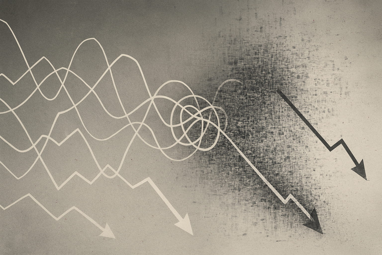An abstract rendering of a muddled time series in a downward trend.