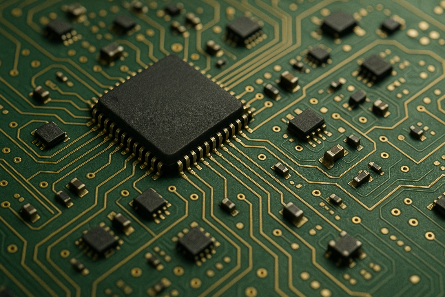 Close-up of circuit board and microchips
