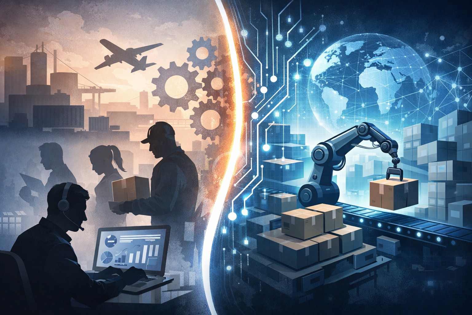 abstraktes Bild zur Arbeitsteilung in automatisierten supply chain