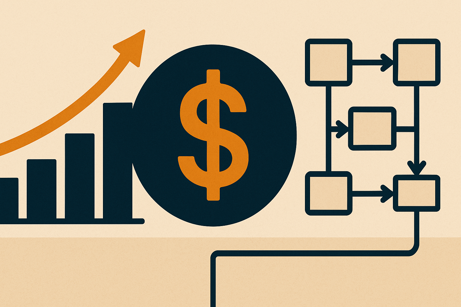 abstract bars, dollar symbol, flowchart