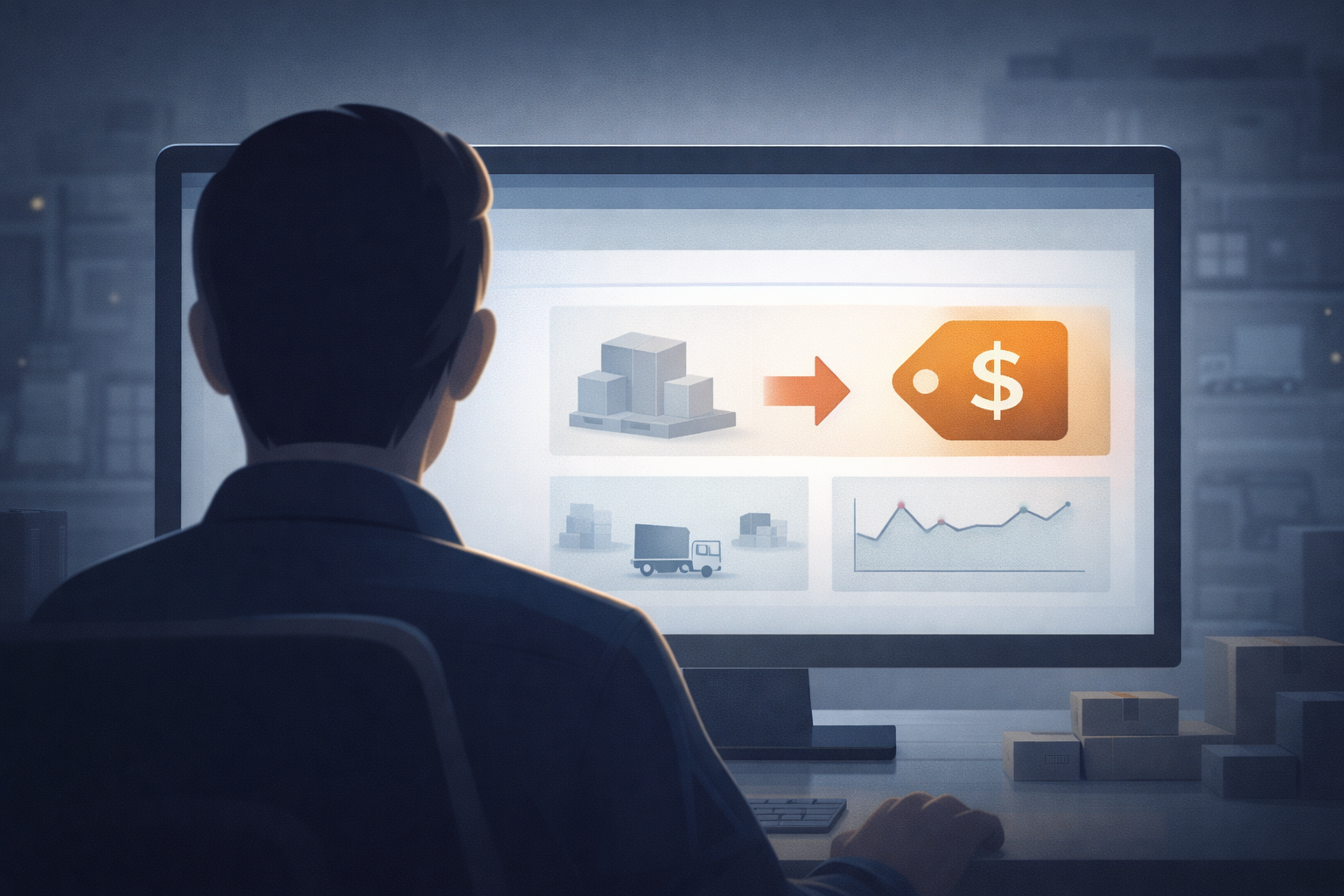 El planificador observa el panel de control de stock bajo que provoca el aumento del precio