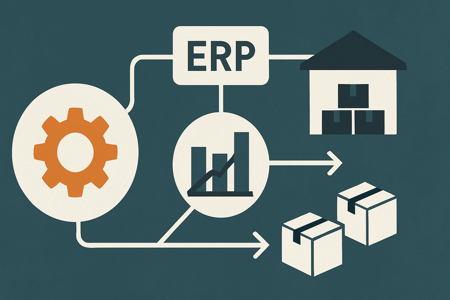 Abstraktes Diagramm, das ERP-Rückgrat und Entscheidungs-Engine trennt